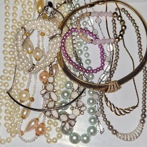 Pastel pearl beaded gold silver tone costume jewelry lot